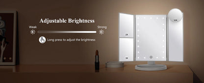 Luxora Tri-Fold Led Makeup Mirror With Light 2X 3X 10X