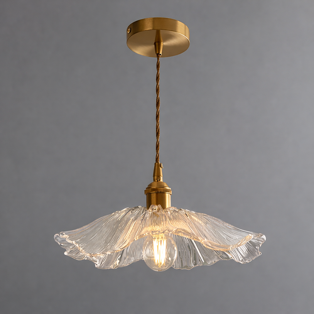 RoyaleGlow Glass Pendant Light, Brass Finish Adjustable Modern Hanging Lamp