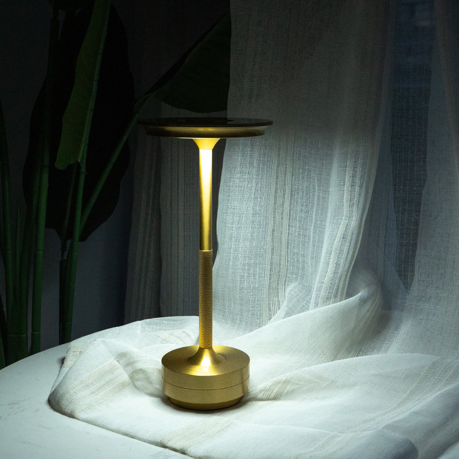 Luxlive Cordless Ambient Table Lamp - Metallic, Waterproof, Adjustable Brightness - Gold