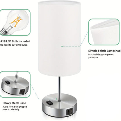 Bed Side Charging Lamp - Touch Control, USB Charging & AC Outlet, Dimmable - Silvery