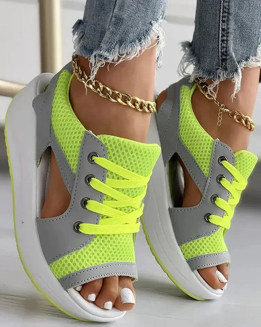 Luxora Contrast Paneled Cutout Lace-up Muffin Sandals
