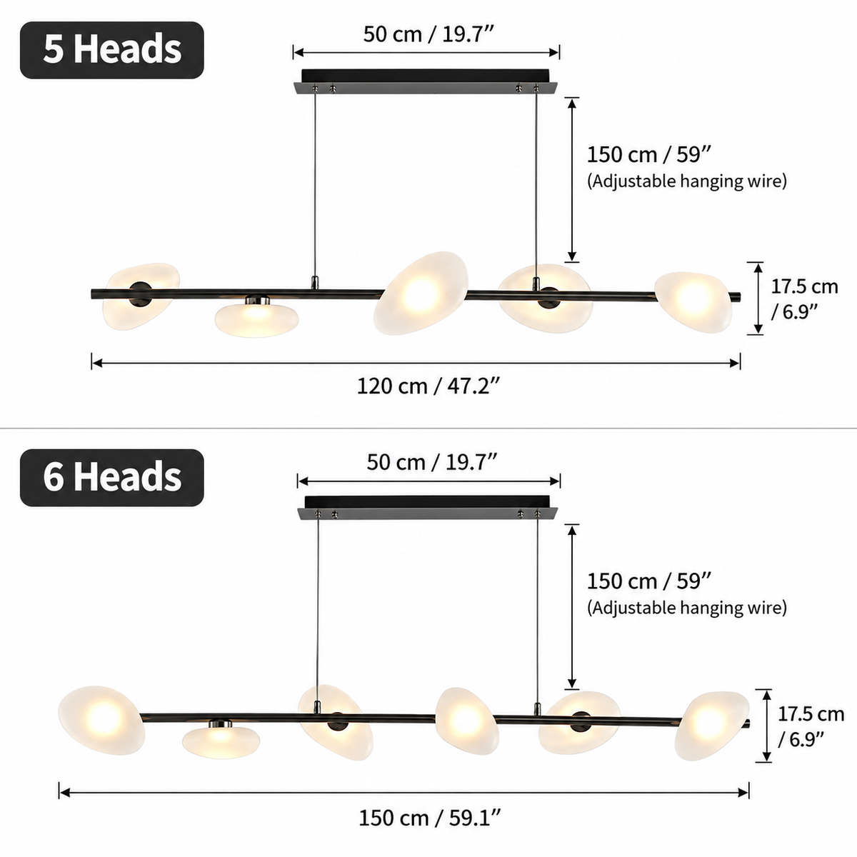 LuxRoyale Pebble Glass Linear Chandelier - Remote Dimmable LED Modern Island Pendant Light