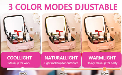 RoyaleGlow Makeup Bag with Mirror and Lights for Travel