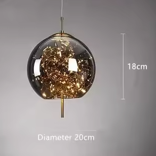 LuxRoyale Smoky Glass Pendant Light, Adjustable Wire Modern Lamp for Kitchen Island