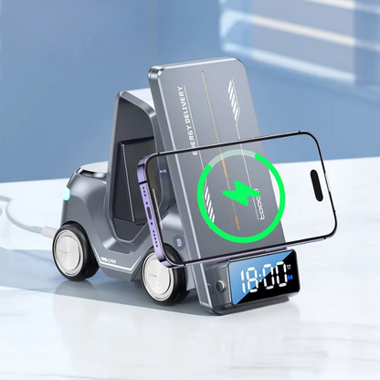 Royaleva 5-in-1 Forklift Design Wireless Charger with Alarm Clock and Night Light