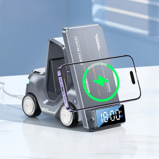 Royaleva 5-in-1 Forklift Design Wireless Charger with Alarm Clock and Night Light