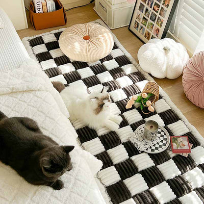 Pawelux Cozy Chenille Large Plaid Anti-Slip Dog Bed Mat - Machine Washable Pet Couch Cover