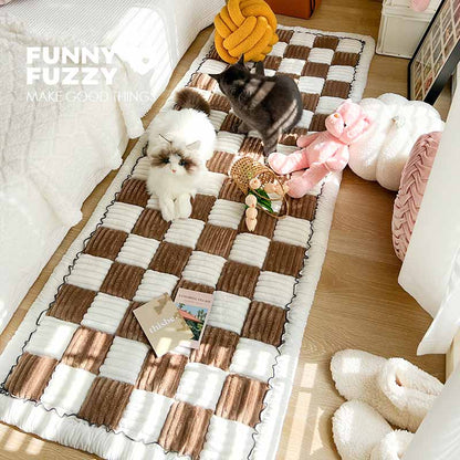 Pawelux Cozy Chenille Large Plaid Anti-Slip Dog Bed Mat - Machine Washable Pet Couch Cover