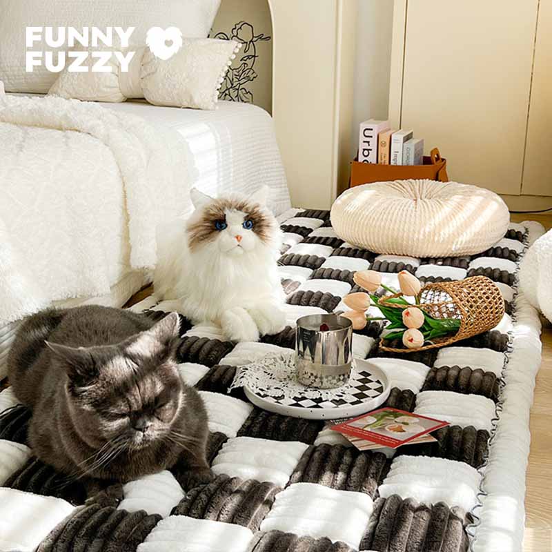 Pawelux Cozy Chenille Large Plaid Anti-Slip Dog Bed Mat - Machine Washable Pet Couch Cover
