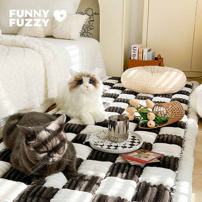 Pawelux Cozy Chenille Large Plaid Anti-Slip Dog Bed Mat - Machine Washable Pet Couch Cover