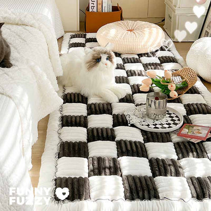 Pawelux Cozy Chenille Large Plaid Anti-Slip Dog Bed Mat - Machine Washable Pet Couch Cover