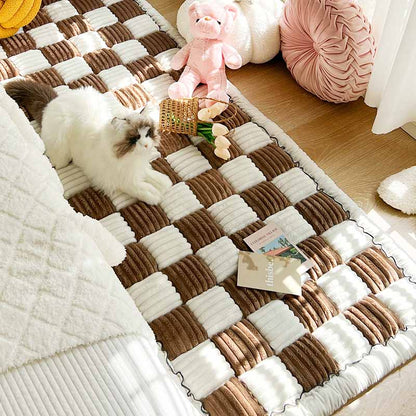 Pawelux Cozy Chenille Large Plaid Anti-Slip Dog Bed Mat - Machine Washable Pet Couch Cover