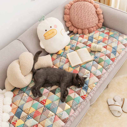 Pawelux Garden Chic Cotton Couch Protector Cover – Scratch-Resistant Sofa Shield for Pet Owners