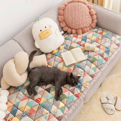 Pawelux Garden Chic Cotton Couch Protector Cover – Scratch-Resistant Sofa Shield for Pet Owners