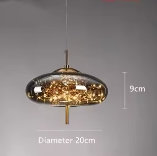 LuxRoyale Smoky Glass Pendant Light, Adjustable Wire Modern Lamp for Kitchen Island