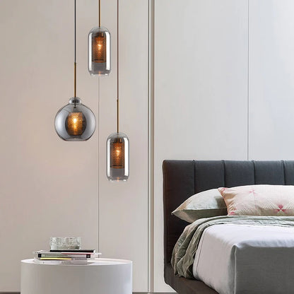 LuxRoyale Double-Layer Glass Pendant Light With Inner Mesh Core and Outer Glass Shade