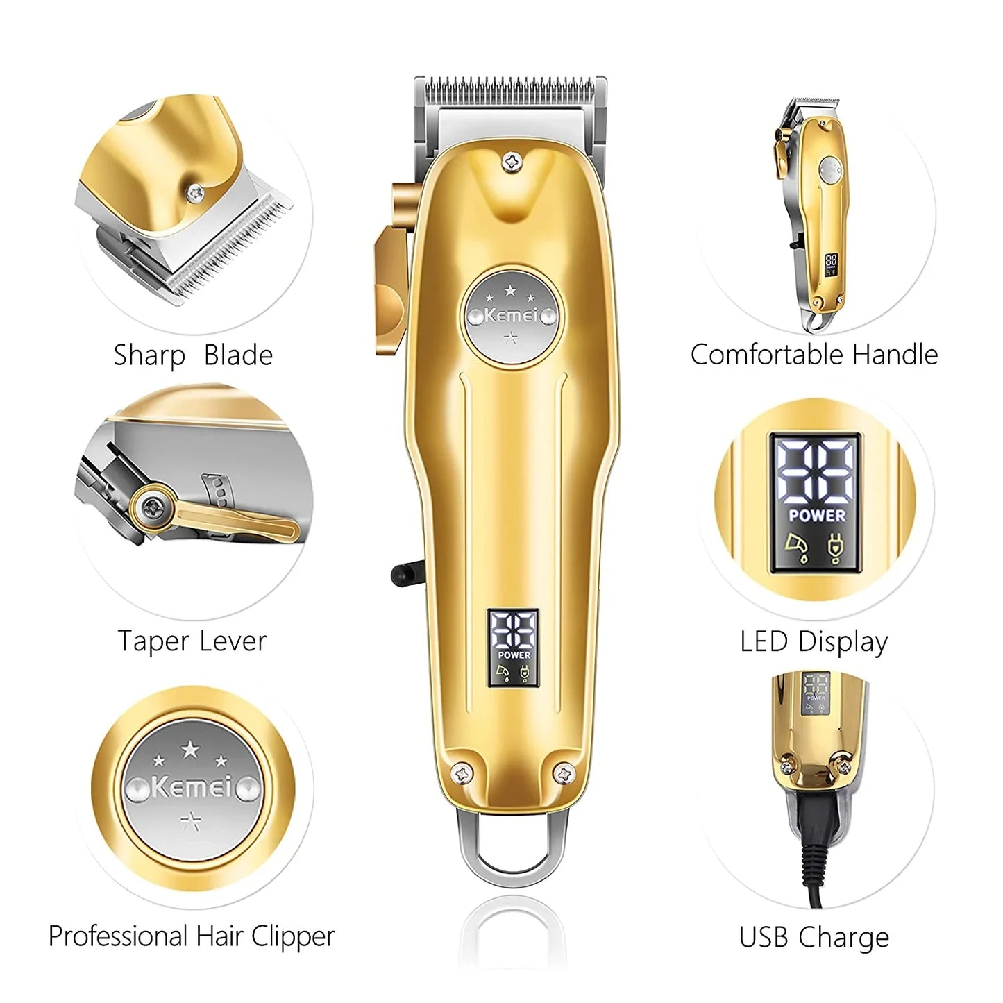 RoyaleGlow Professional Hair Clippers for Men Gold Set