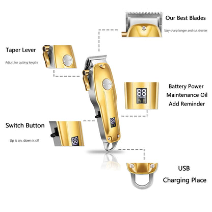 RoyaleGlow Professional Hair Clippers for Men Gold Set