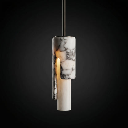 RoyaleGlow Marble Cylinder Pendant Light - Modern Natural Stone Hanging Lamp