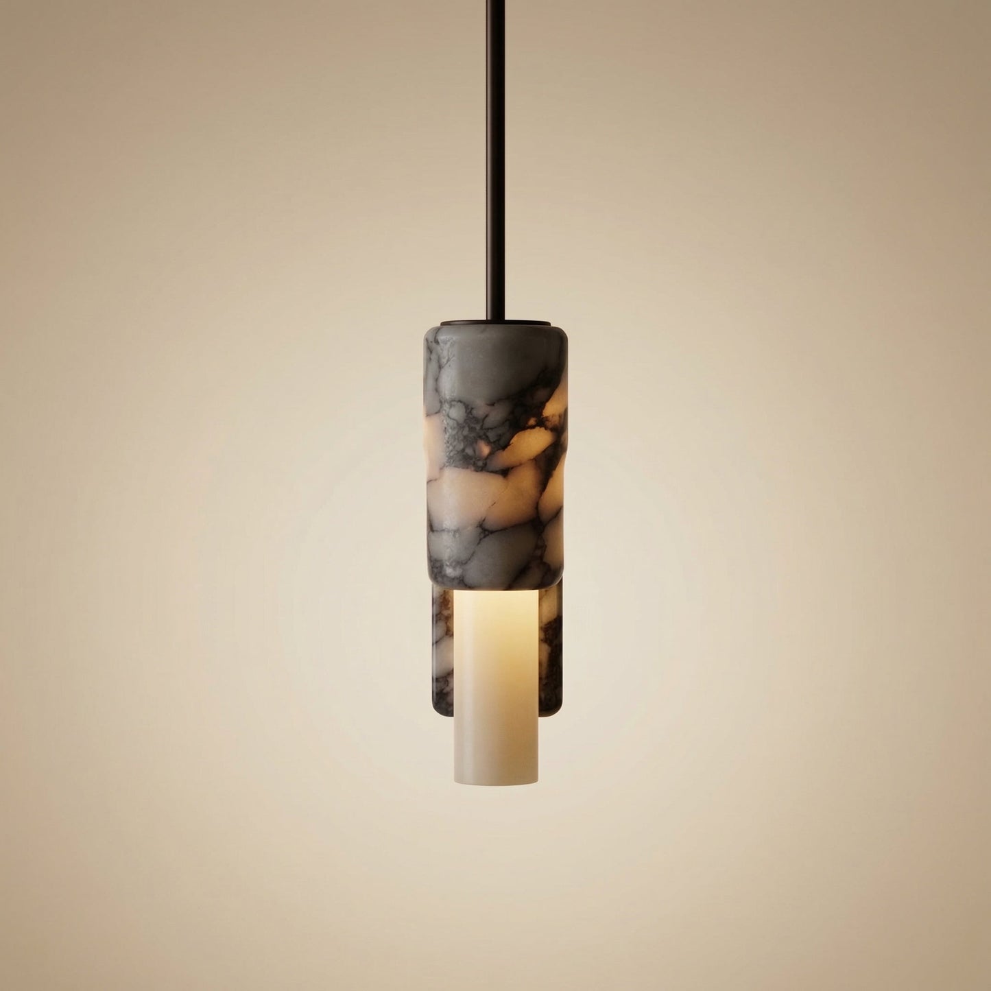 RoyaleGlow Marble Cylinder Pendant Light - Modern Natural Stone Hanging Lamp