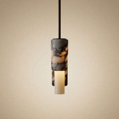 RoyaleGlow Marble Cylinder Pendant Light - Modern Natural Stone Hanging Lamp