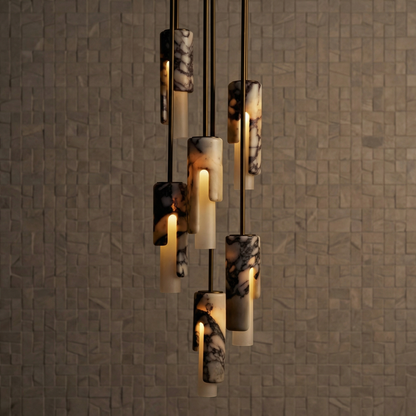 RoyaleGlow Marble Cylinder Pendant Light - Modern Natural Stone Hanging Lamp