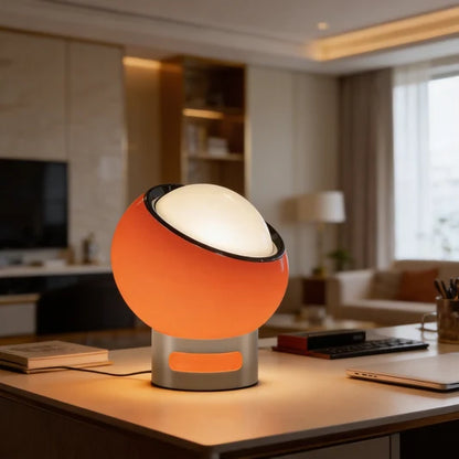RoyaleGlow Retro Swivel Globe Table Lamp - White Glass & Chrome Accent Light