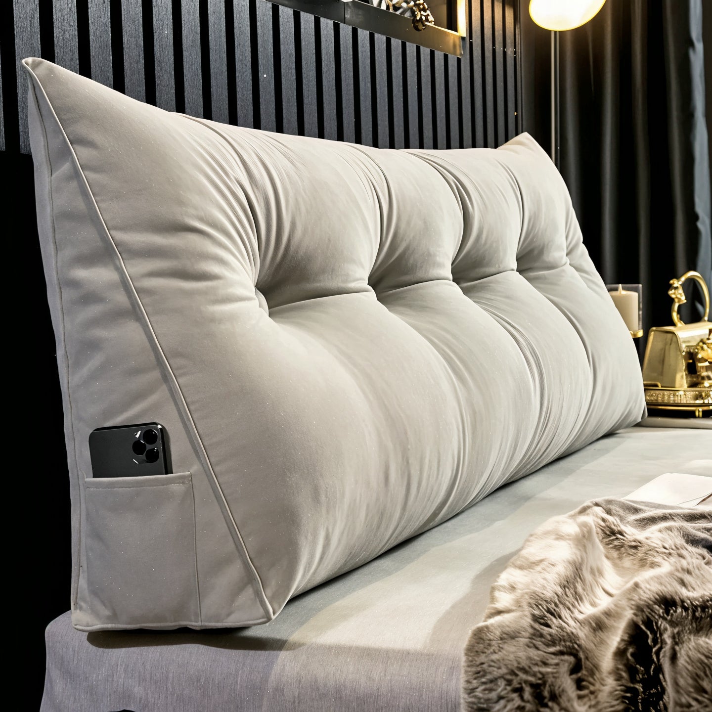 RoyaleGlow Luxury Wedge Pillow - Ergonomic Support for Bed & Sofa - Gray / Small - 100x50x20cm