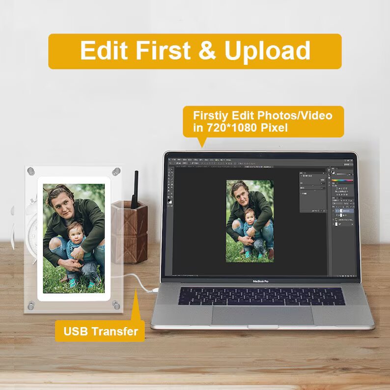 Royaleva Motion Video Frame – Acrylic Digital Display, Customizable & Rechargeable - 5inches / Plug