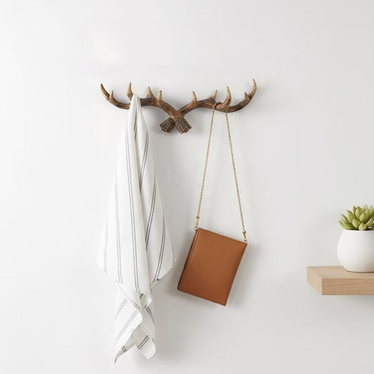 RoyaleGlow Rustic Antler Wall Mounted Coat Rack - Multi Hook Entryway Organizer