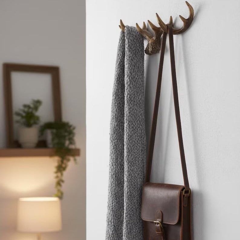 RoyaleGlow Rustic Antler Wall Mounted Coat Rack - Multi Hook Entryway Organizer