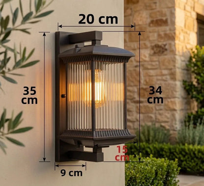 Royelux Outdoor Wall Sconce with Fluted Glass Panels - Weatherproof Exterior Lantern