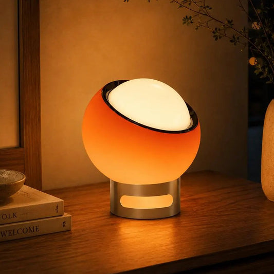 RoyaleGlow Retro Swivel Globe Table Lamp - White Glass & Chrome Accent Light