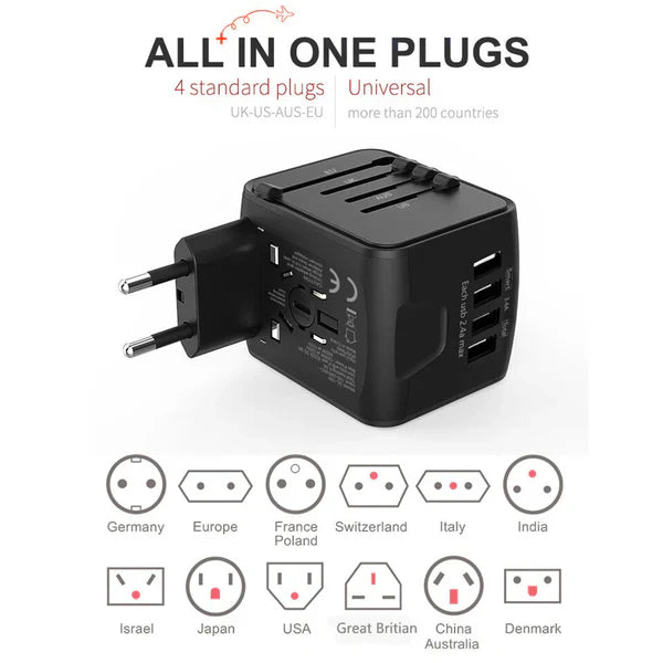 Luxora All-in-One Universal Travel Power Adapter 4 USB Ports