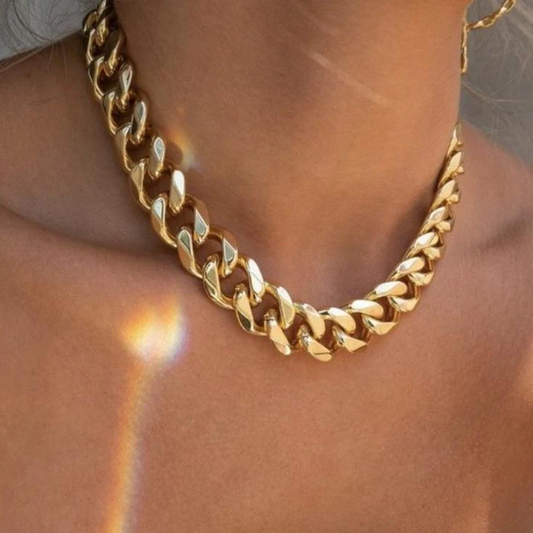 Royaleva 18K Gold Cuban Chunky Chain Necklace 17.5"