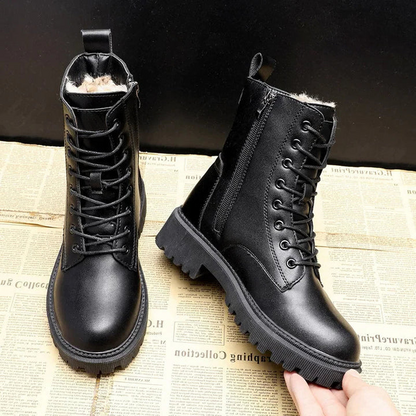 RoyaleGlow Leather Winter Boots for Stylish Comfort