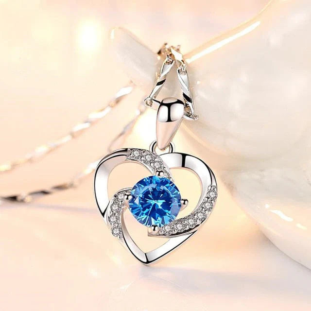 Luxora Crystal Heart Necklace - 925 Sterling Silver Pendant CZ Crystal