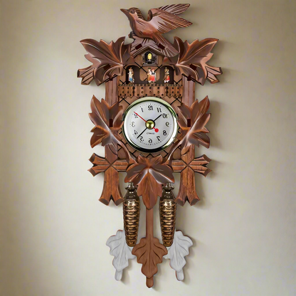 LuxRoyale Retro Cuckoo Wall Clock with Pendulum Design