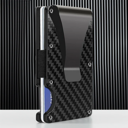 Men's Metal Wallet With Money Clip And Carbon Fiber Credit Card Holder RFID Blocking Slim Front Pocket Design Holds Up To 12 Cards And 9 Bills Lightweight Aviation-Grade Aluminum Construction