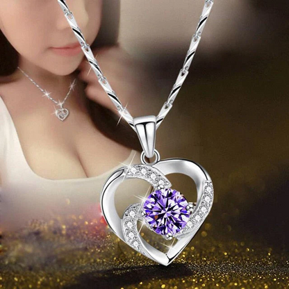 Luxora Crystal Heart Necklace - 925 Sterling Silver Pendant CZ Crystal
