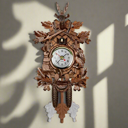 Genuine Black Forest Traditional German Cuckoo Clock With Hand-Carved Wooden Design Quartz Movement Swinging Pendulum Animal Carvings And Chalet Style Home Décor Ideal For Living Rooms Or Gifts