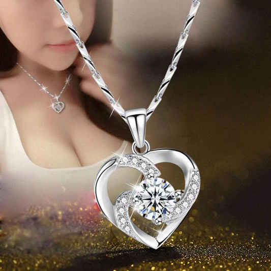 Luxora Crystal Heart Necklace - 925 Sterling Silver Pendant CZ Crystal