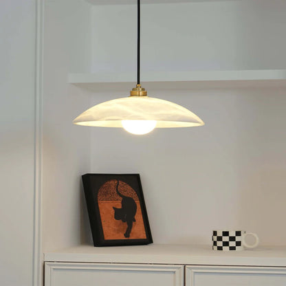 LuxRoyale Minimalist Alabaster Dome Pendant Light Adjustable Height