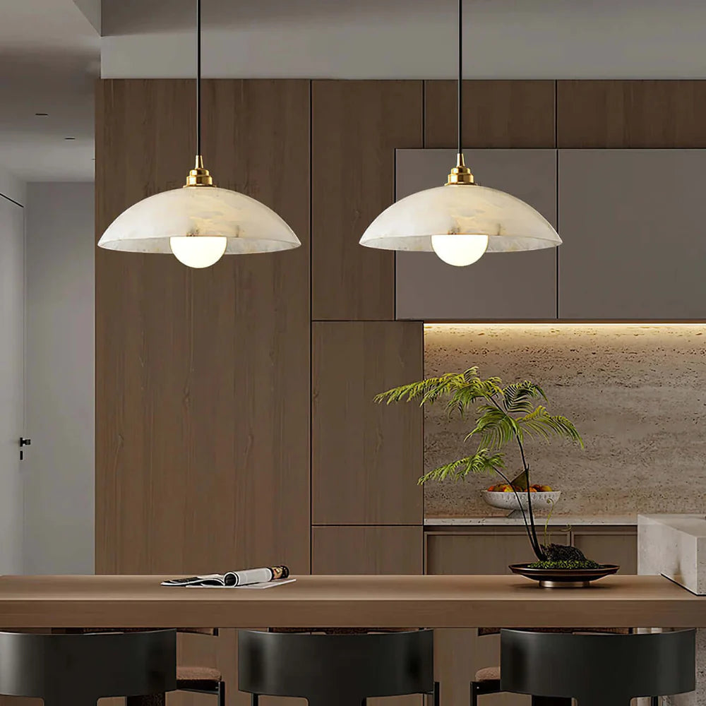 LuxRoyale Minimalist Alabaster Dome Pendant Light Adjustable Height