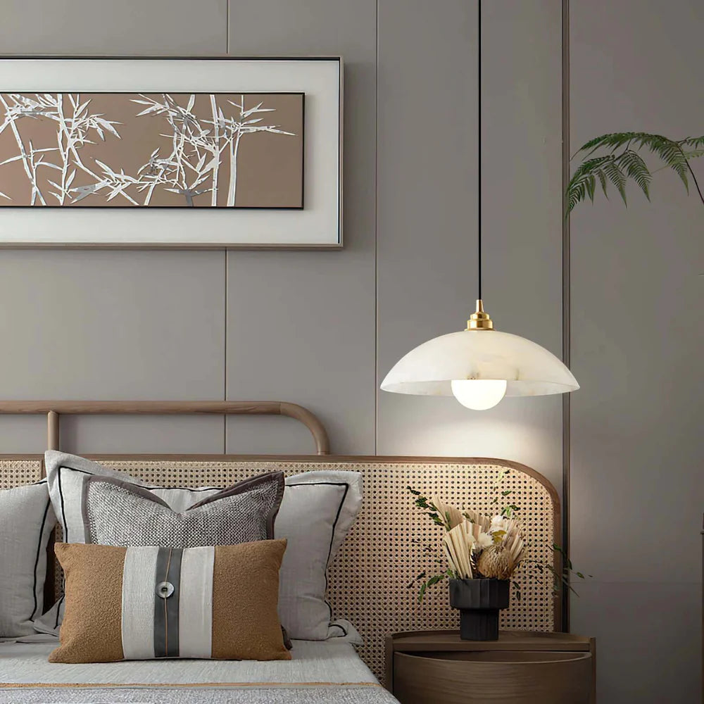 LuxRoyale Minimalist Alabaster Dome Pendant Light Adjustable Height