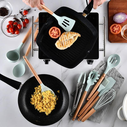 Royallure Wooden-Handle Kitchen Utensil Set – Durable Hardwood for Heat-Safe, Non-Scratch Cooking