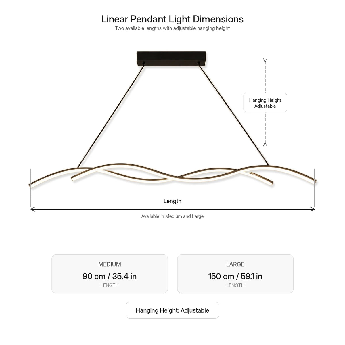 RoyaleGlow Modern  Linear LED Pendant Light - Remote Dimmable Kitchen Island Hanging Fixture