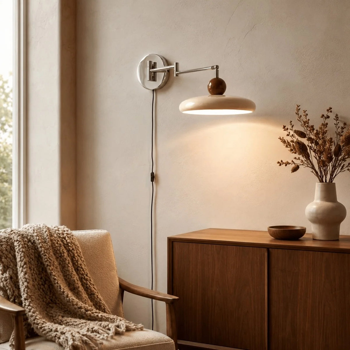LuxRoyale Adjustable Plug-In Wall Sconce Modern Metal Arm Light Fixture - Royale Basic
