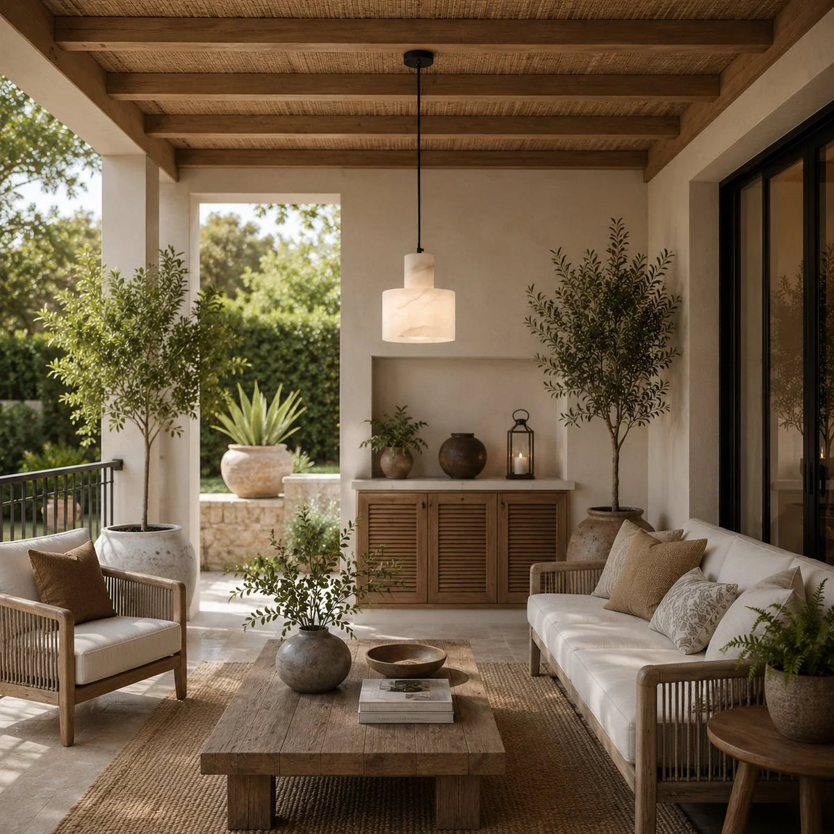 LuxRoyale Alabaster Stone Pendant Light Adjustable Hanging Lamp - Royale Basic