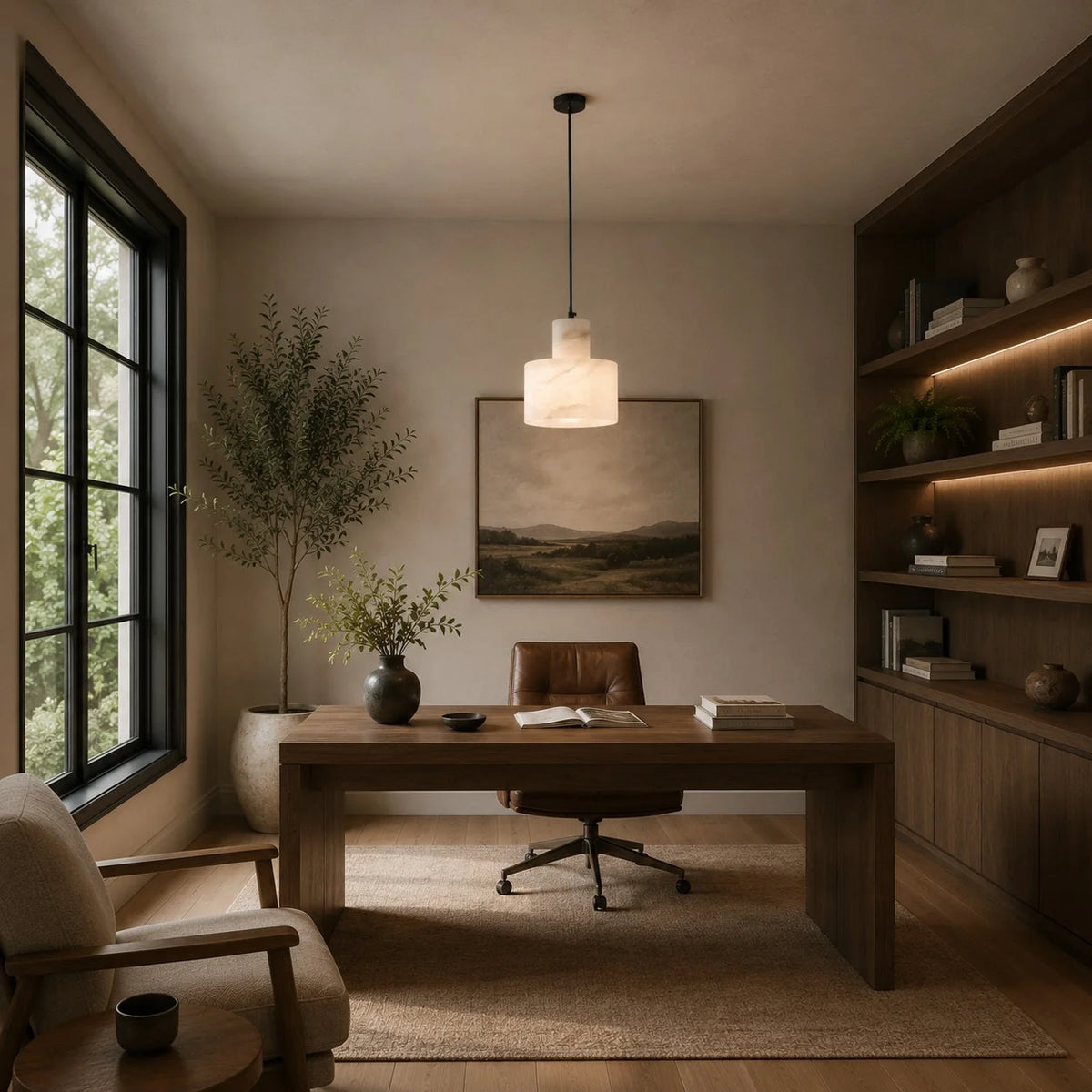 LuxRoyale Alabaster Stone Pendant Light Adjustable Hanging Lamp - Royale Basic